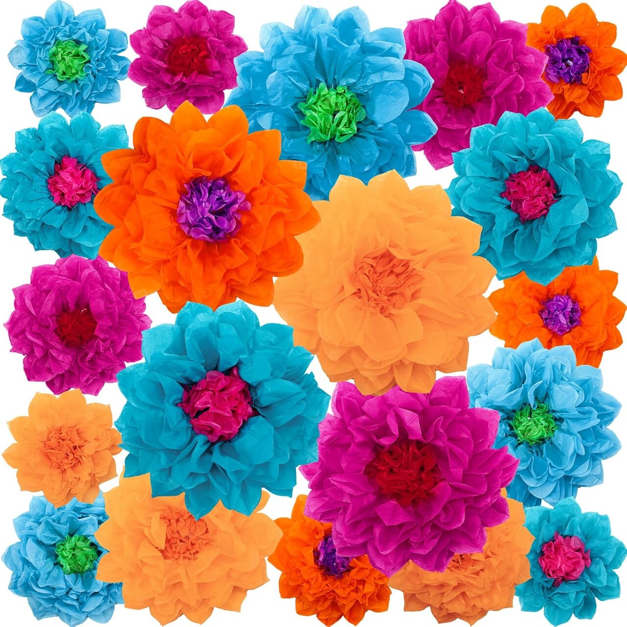 20 Pieces Halloween Mexican Paper Flower Pom Poms Decorations (Bright Color)